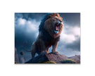 Toile artistique représentant un lion et une tempête - Vernis doré - Impression nature. #4836-148