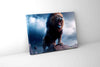 Toile artistique représentant un lion et une tempête - Vernis doré - Impression nature. #4836-148