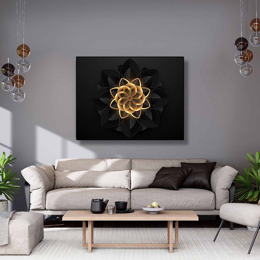 Art mural abstrait floral en noir et or - Art mural raffiné et moderne - Vernis doré
