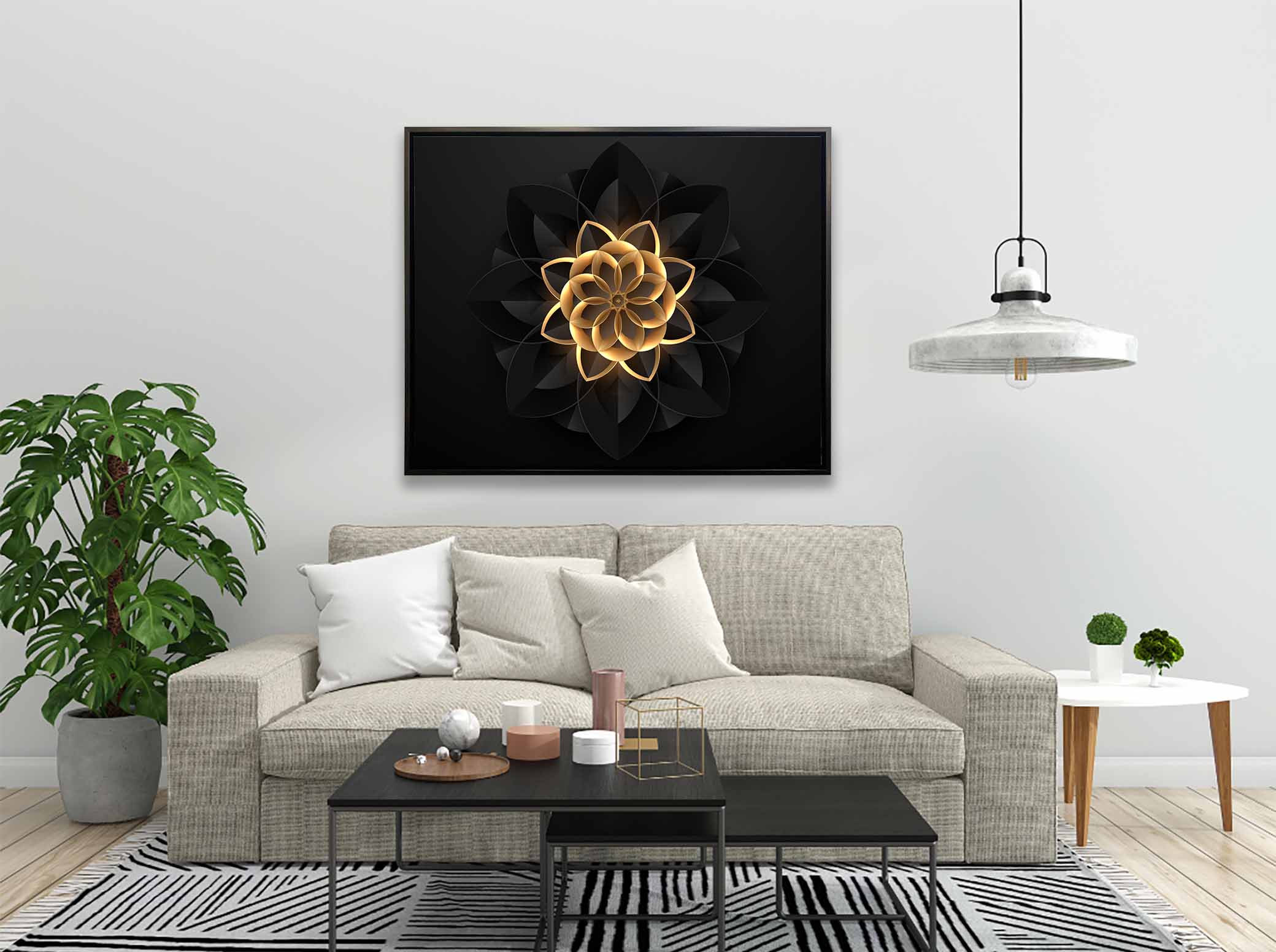 Art mural abstrait floral en noir et or - Art mural raffiné et moderne - Vernis doré