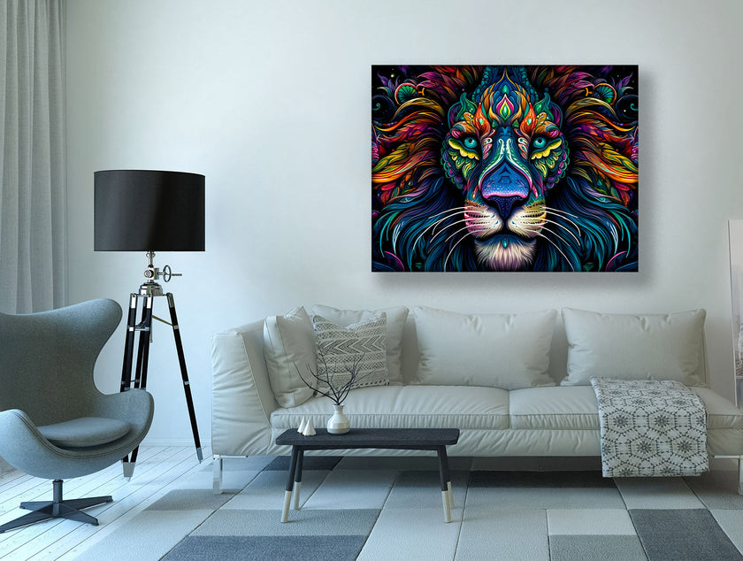 Art mural - Toile animalière - Lion coloré