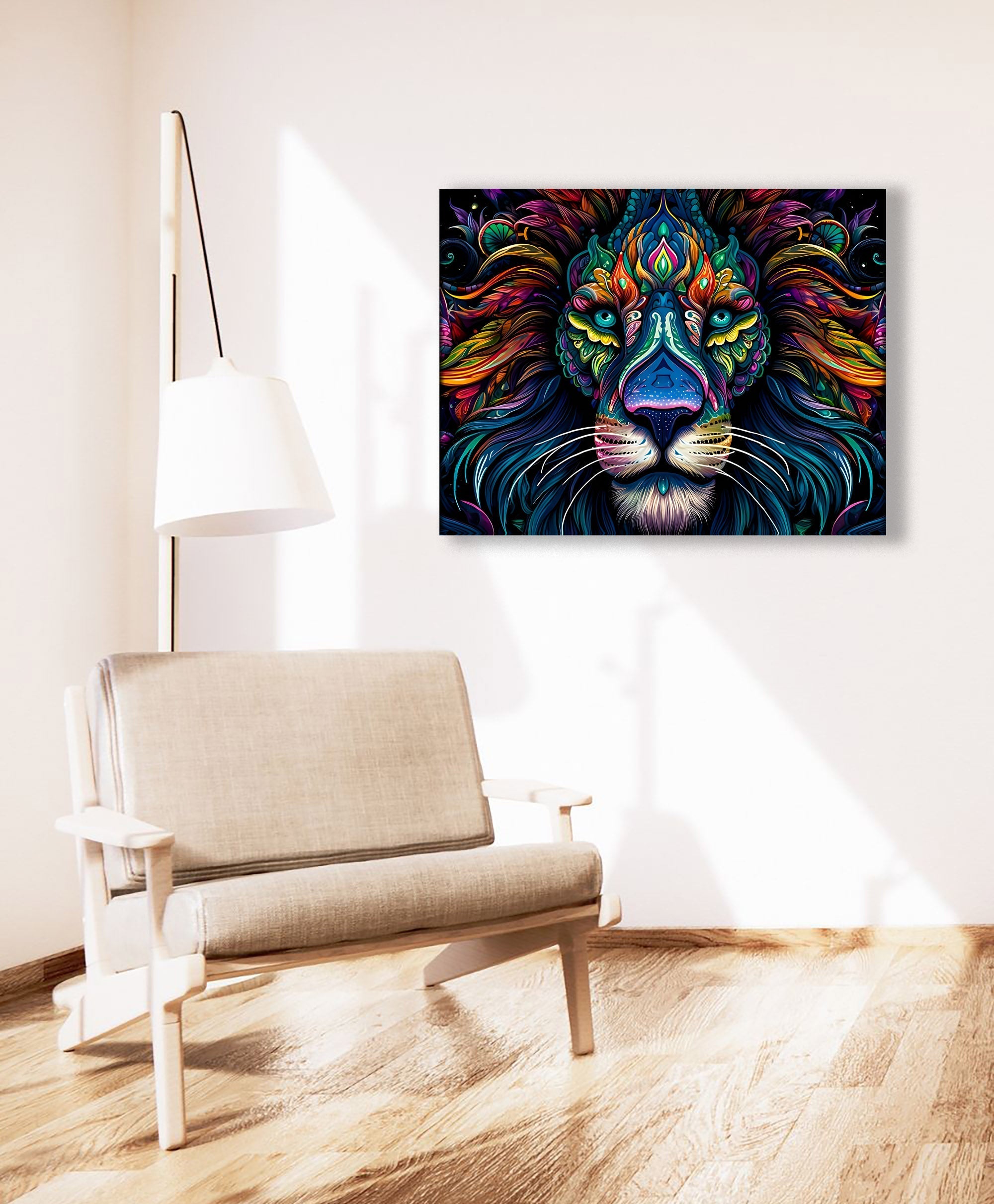 Art mural - Toile animalière - Lion coloré