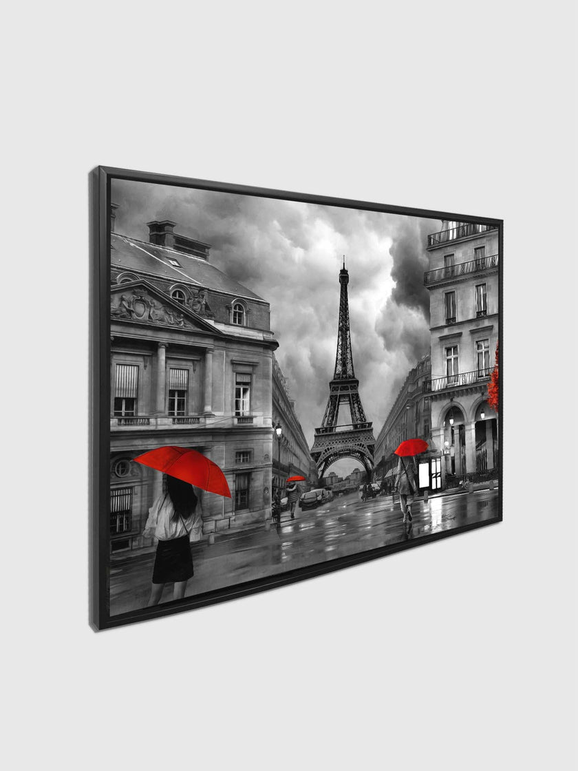 Toile décorative murale - Paris peintresque avec des touches de rouge - Œuvre d'art raffinée