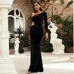 One shoulder cutout Banquet Sheath Velvet Evening Cocktail dress