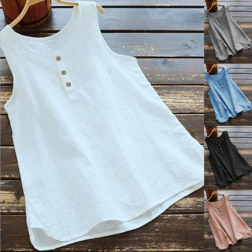 Women's Sleeveless Linen Vest Top – Loose Casual Summer Blouse