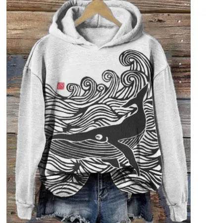 Women Fashion Spring And Autumn Plum Blossom Hooded Super Plus Size Loose-fitting Casual Pullover