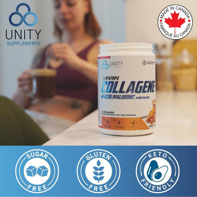 Unity Supplements Marine Collagen Powder with Hyaluronic Acid - Salted Caramel Flavored Coffee Sweetener