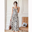 Ink Painting Print Suspender Dress Women's Spring And Summer Floral Midi dress white