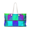 Teal Purple Geometric Pattern Weekender Bag | Colorful Cube Design, Large Tote Bag