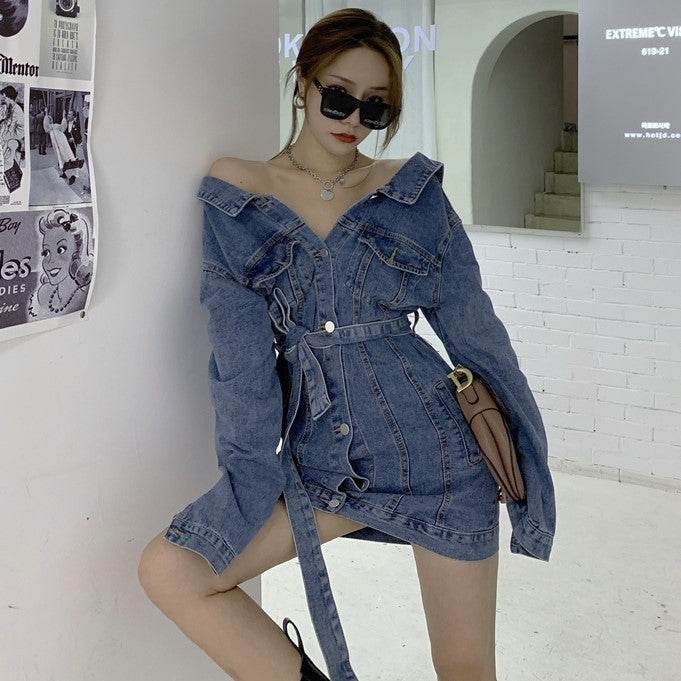 Street Fashion Long sleeve denim Mini Jeans dress