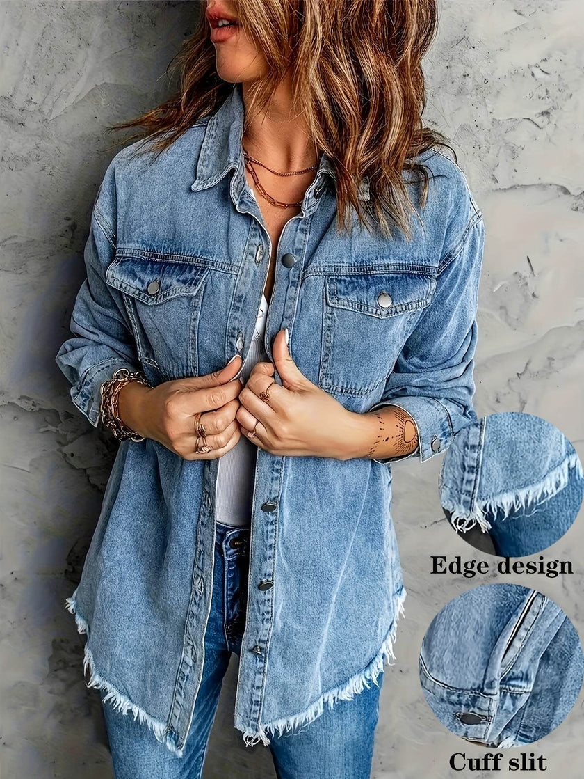 Denim Jacket – Retro Washed Casual Style for Women