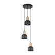 CAIRO Black & Wood 3-Light Pendant for Dining Room, Stairwell & Modern Interiors