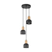 CAIRO Black & Wood 3-Light Pendant for Dining Room, Stairwell & Modern Interiors