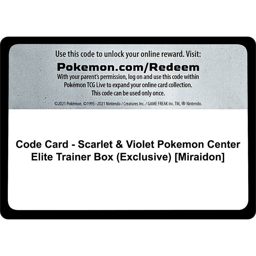 Code Card - Scarlet & Violet Pokemon Center Elite Trainer Box (Exclusive) [Miraidon] (SVI)