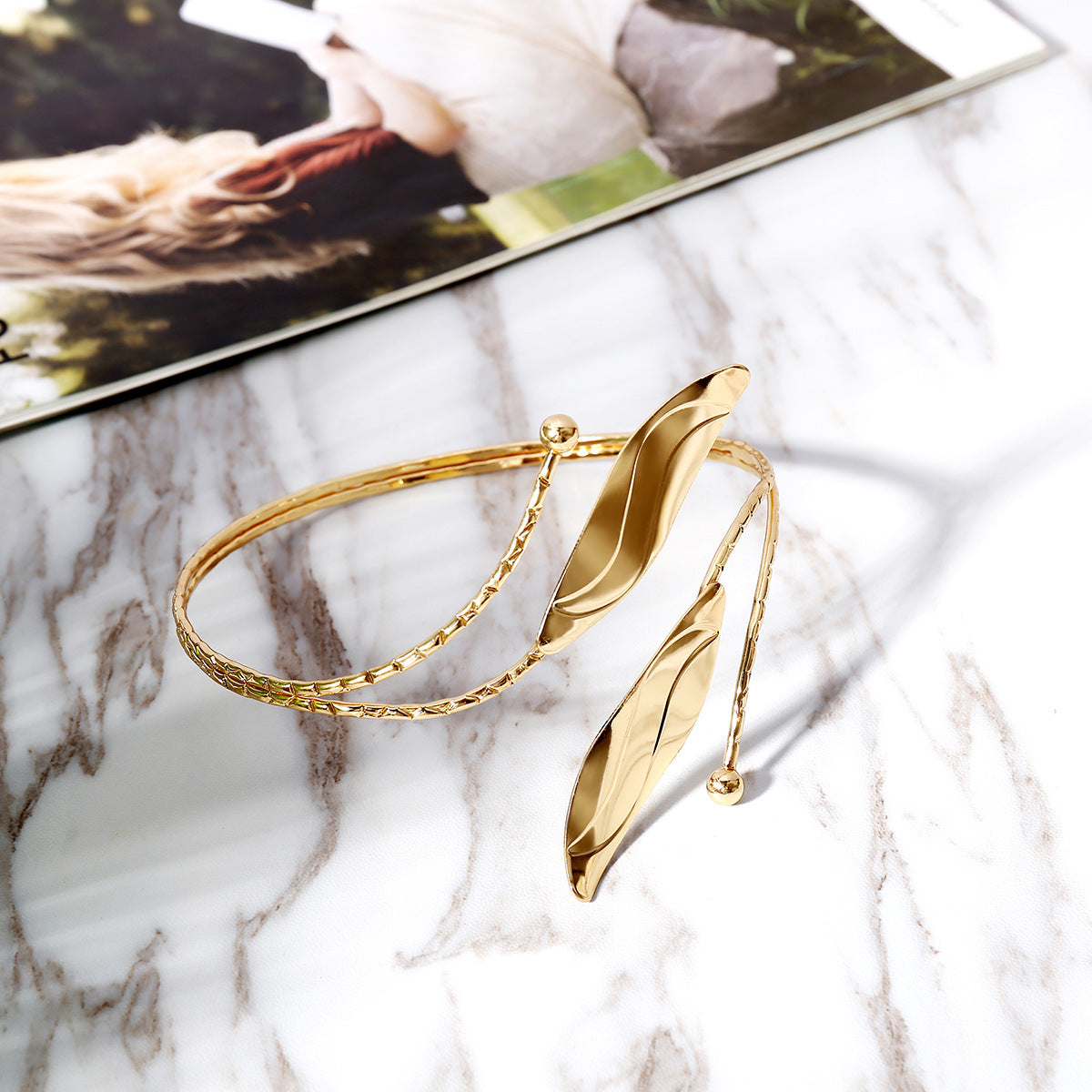 Geometric Metal Arm Bracelet – Gold & Silver Electroplated Bangle for Women