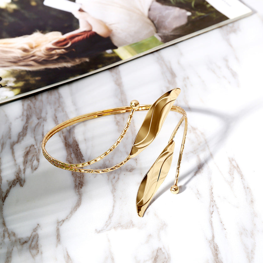 Geometric Metal Arm Bracelet – Gold & Silver Electroplated Bangle for Women