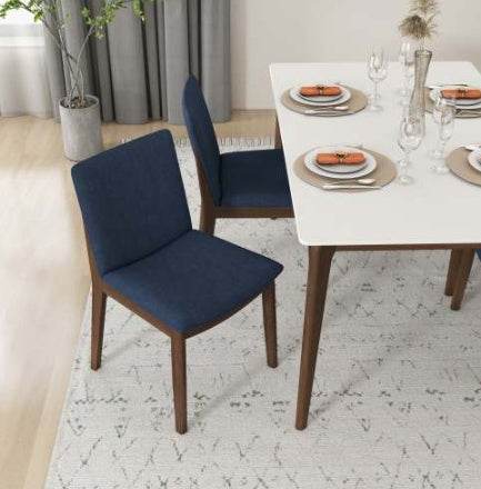Laura Blue Linen Solid Wood Dining Chair  Set Of 2 Mid-Century Modern Style