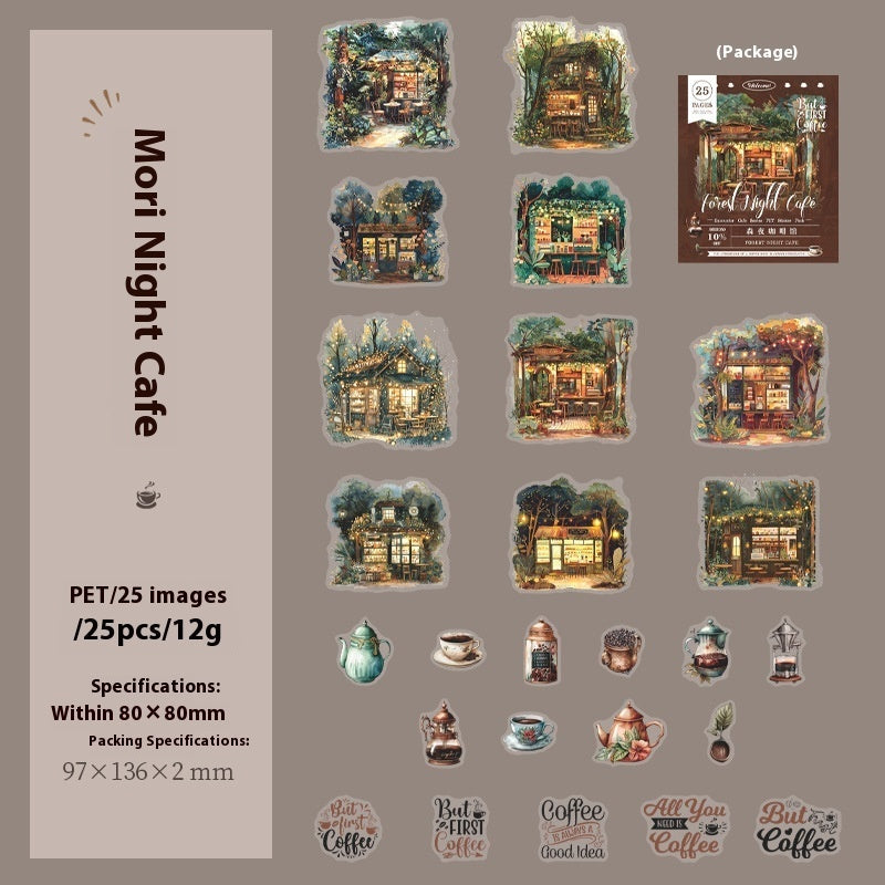 Cafe Series PET Decorative Sticker Pack – Retro Coffee Shop Journal & Scrapbook Stickers (25 pcs)