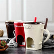 Mini Fondue Mug Set – Personal Ceramic Chocolate & Cheese Melting Pot with Fork (Beige, Coffee & Red)