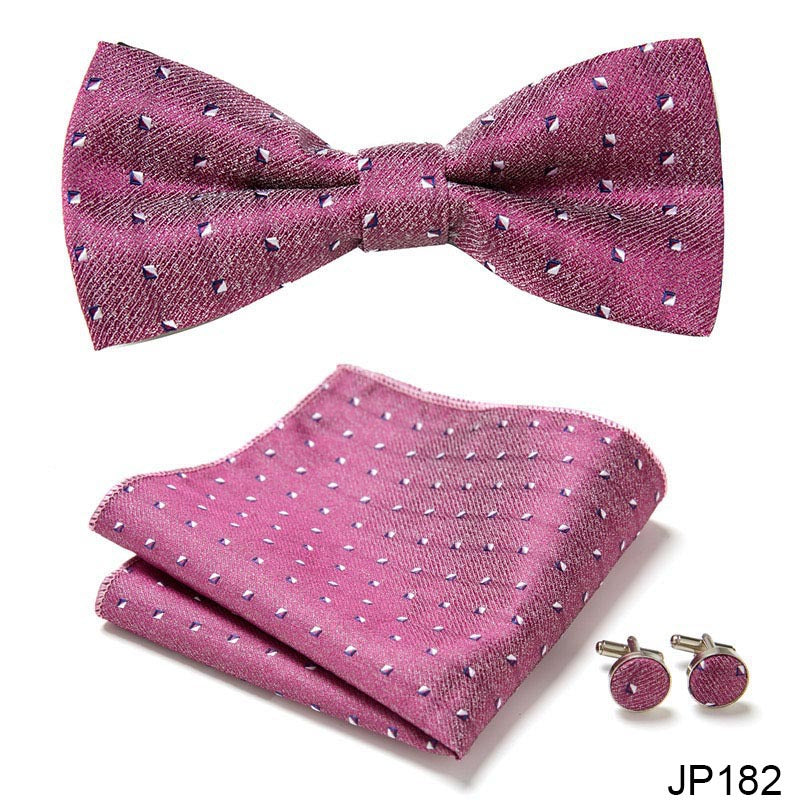 Men's Jacquard Bow Tie Set – Bow Tie, Pocket Square & Cufflinks | 36 Colors | Canada & USA