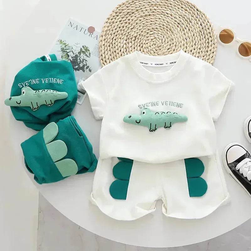 Baby Boy Three-dimensional Printing Fashionable Two piece Short sleeve polo shirt and Short