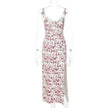 Women's Floral Spaghetti Strap Cami Dress Lace Trim Side Slit Bodycon Midi summer Dress