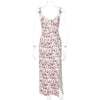 Women's Floral Spaghetti Strap Cami Dress Lace Trim Side Slit Bodycon Midi summer Dress