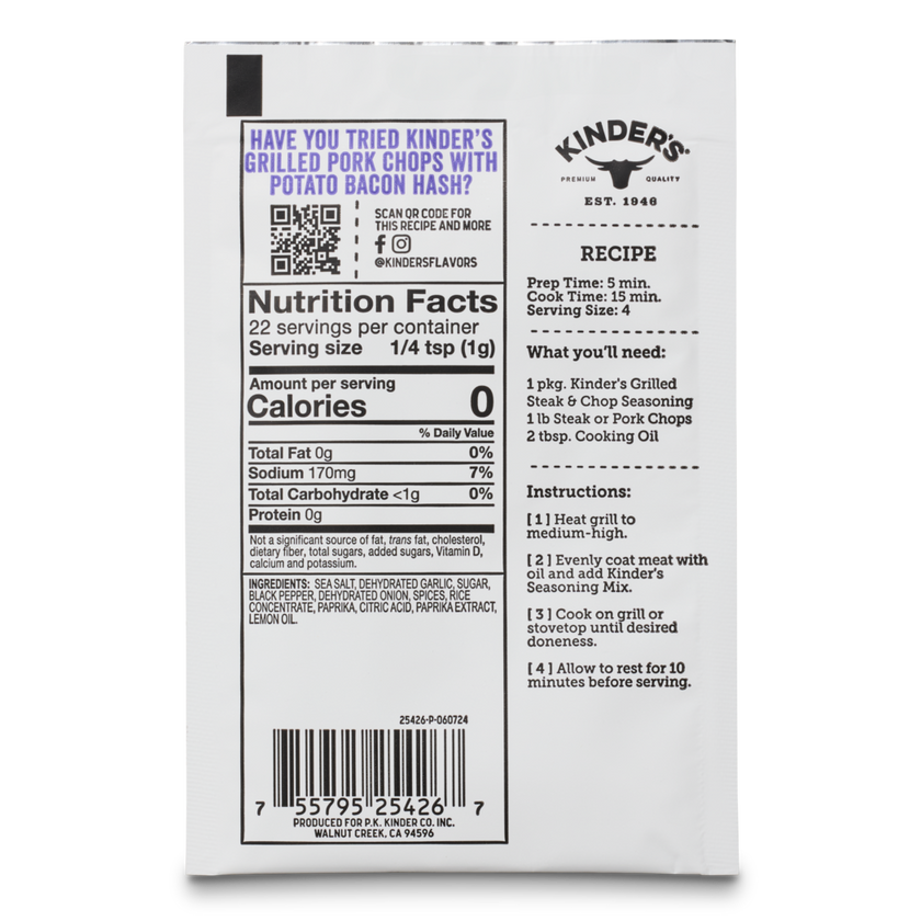 Kinder's Grilling Steak & Chop Grilling Seasoning