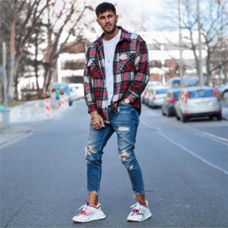 Men Fashion Ripped Hole Denim jeans pant trouser