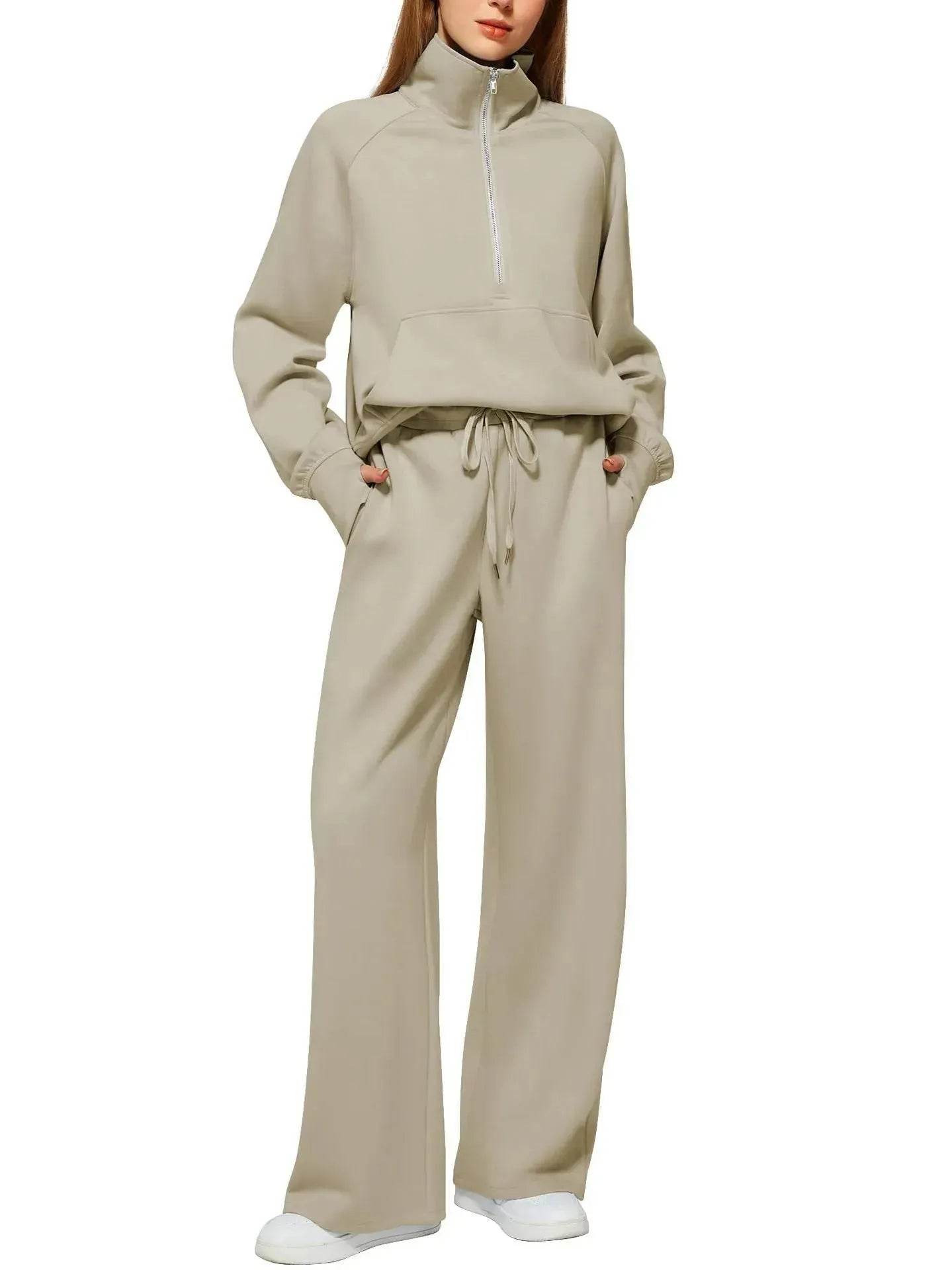Plain Women Matching Casual Winter Tracksuit set - joggers and hoodie set for women