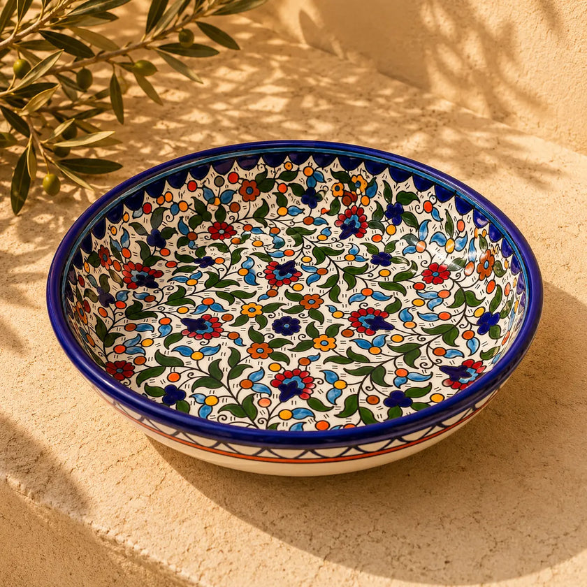 Palestinian Flower Ceramic Bowl – Big & Medium Sizes, Maqluba Bowl, Serving & Mixing Bowl