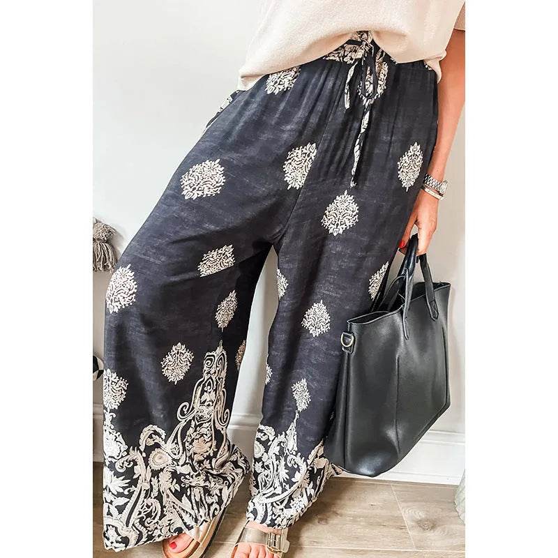 Casual Drawstring Spring Summer Wide Leg Linen Boho Pant women