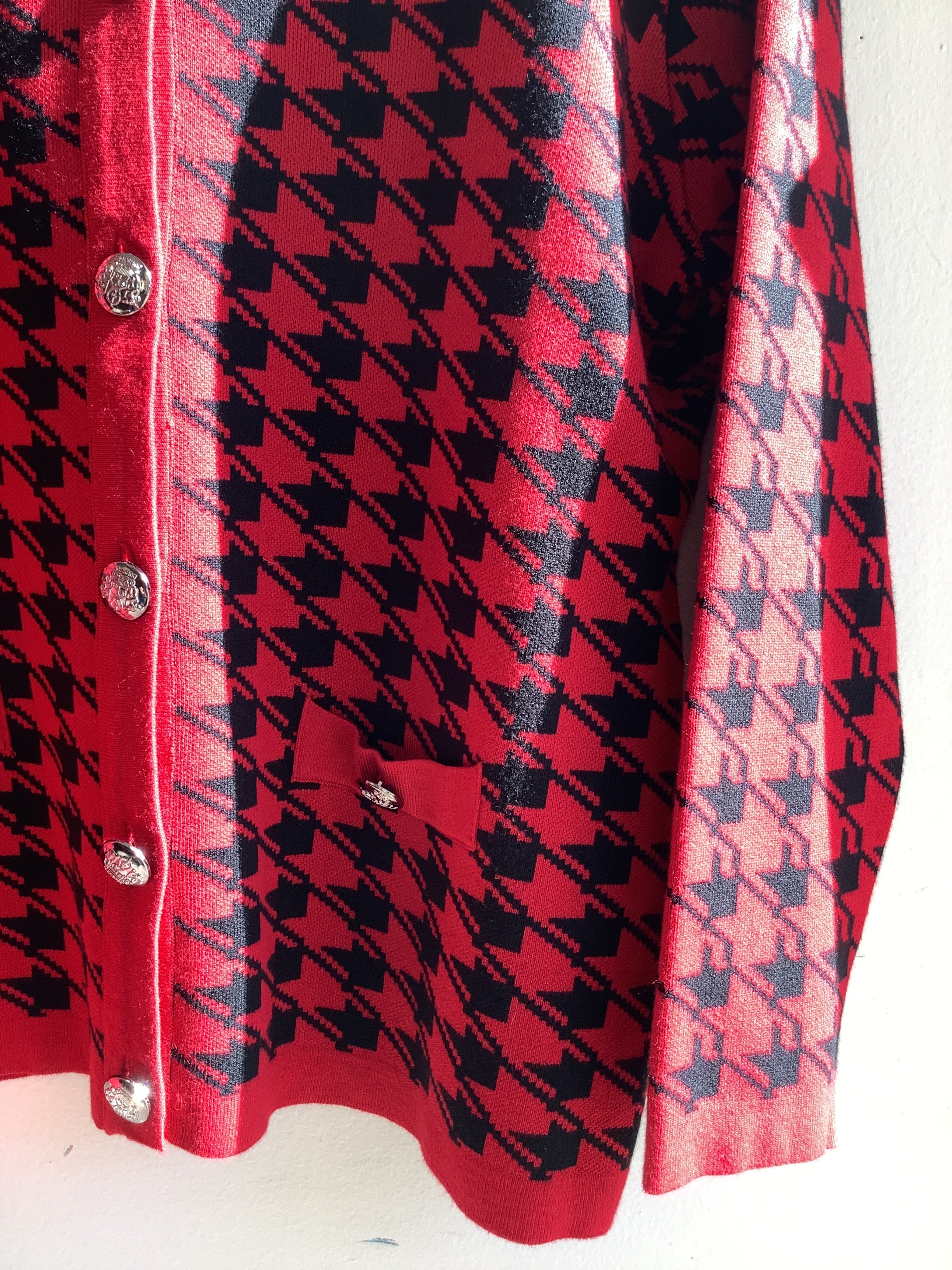 Vintage Red & Black Houndstooth Cardigan