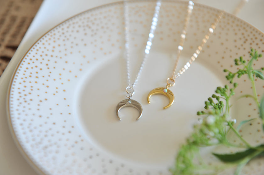 Opal Crescent Moon Necklace
