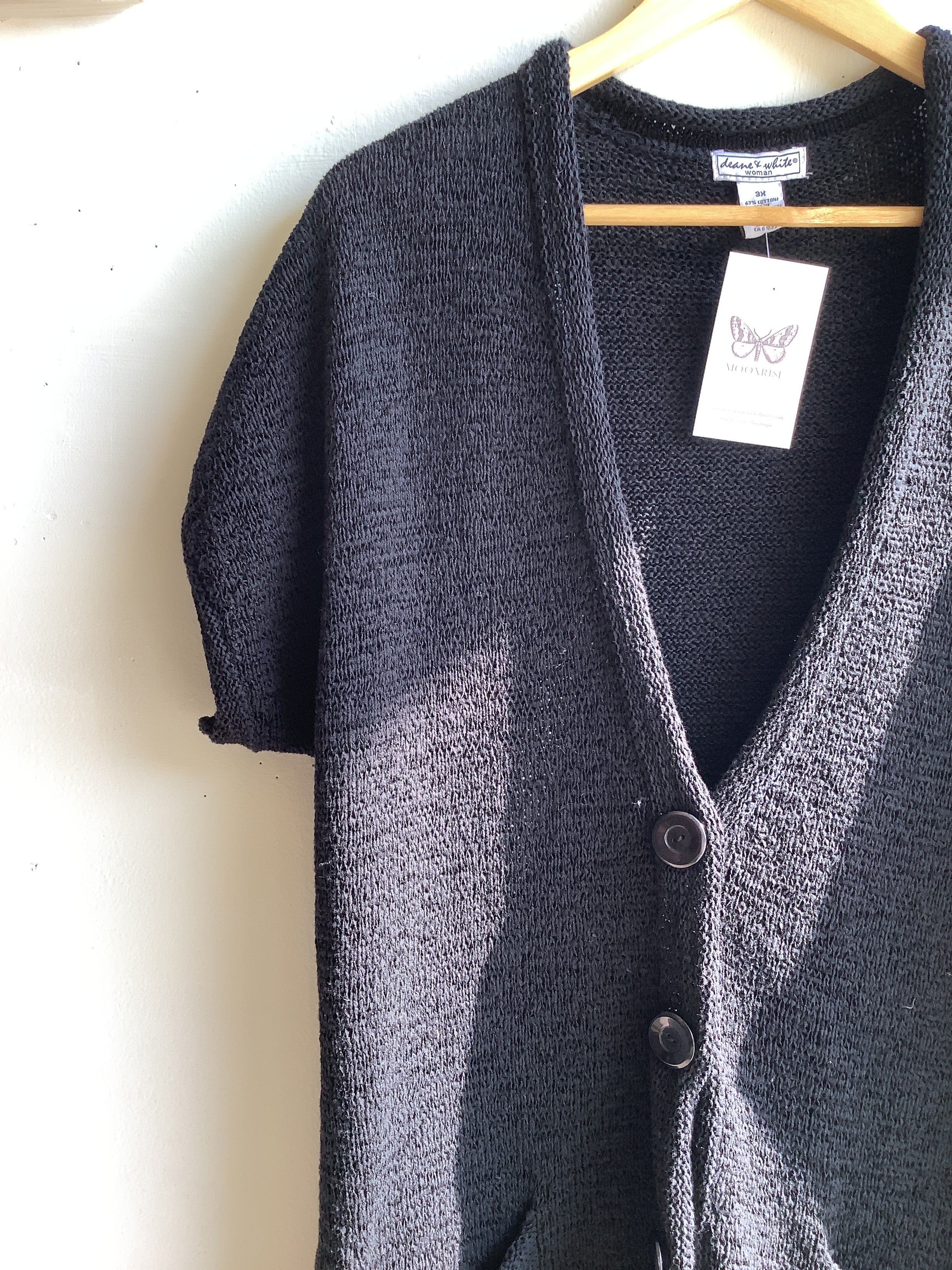 Vintage Black Short-Sleeve Knit Cardigan
