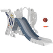 Qaba Galactic Playtime: 3 in 1 Toddler Swing Slide Set with Basketball Hoop, Indoor Playground Space Theme, White Blue Finish
