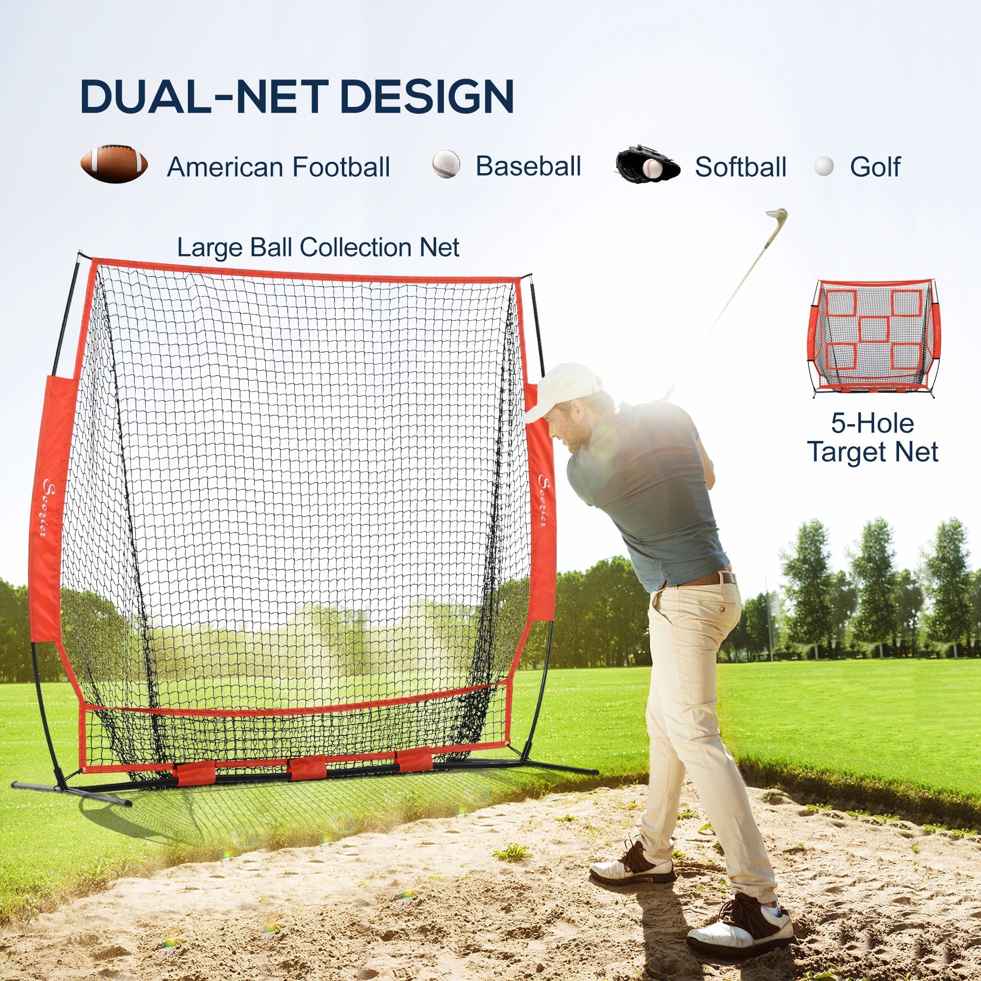 Soozier 6' x 6' Baseball Net for Hitting Pitching Practice with Carry Bag, Red