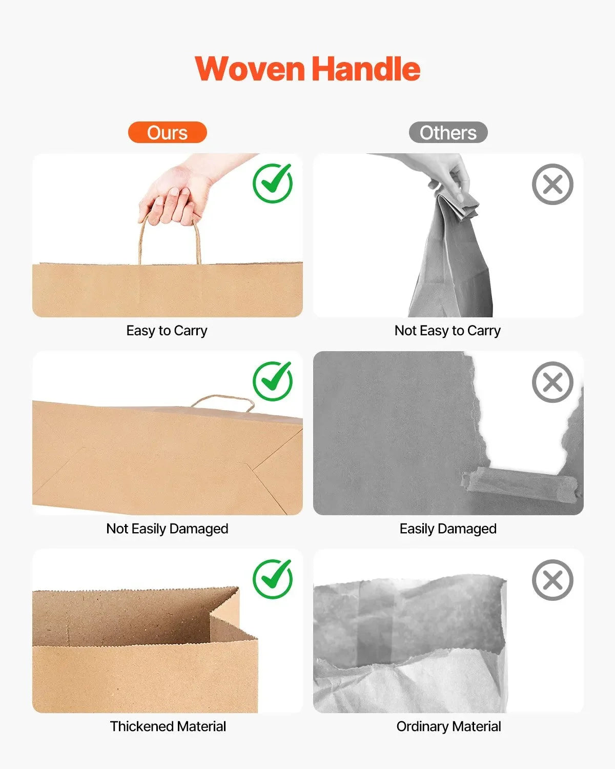 VEVOR Kraft Paper Bags with Handles  Large Eco-Friendly Bags