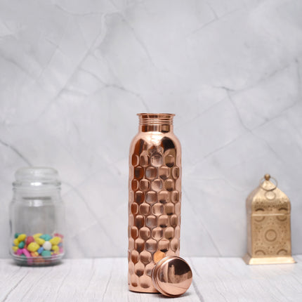 100% Pure Certified Copper Water Bottle – Heavy Brick Hammered / Honeycomb Design (950ML)