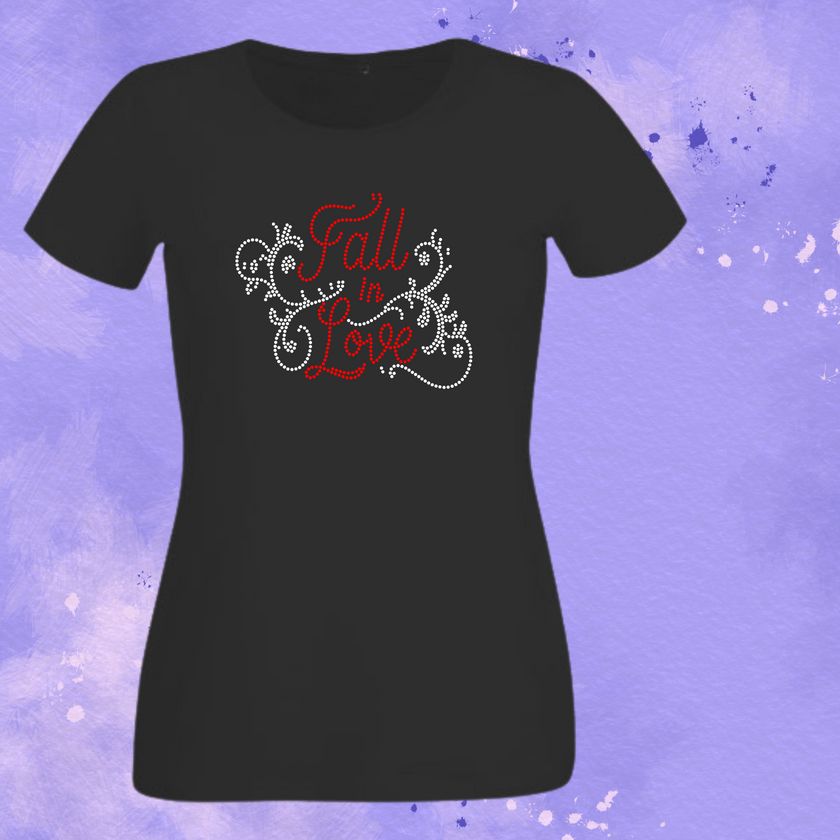 Fall in Love Rhinestone Shirt – Autumn Valentine Sparkle Bling Tee | Blingdazzel
