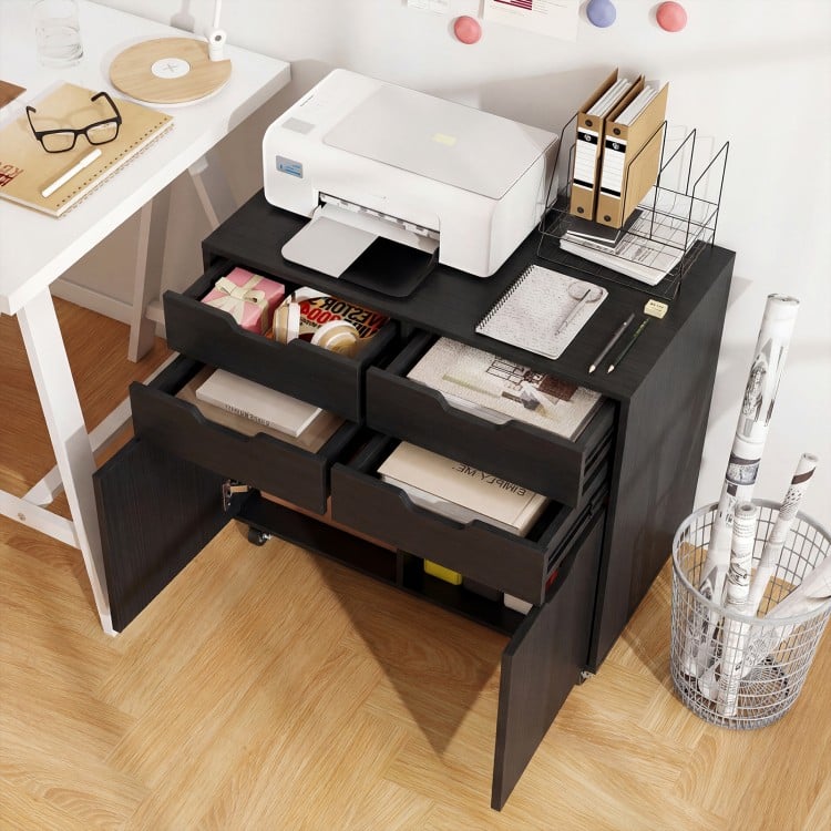 4 Drawer File Cabinet with Wheels for Home Office Organization-Black