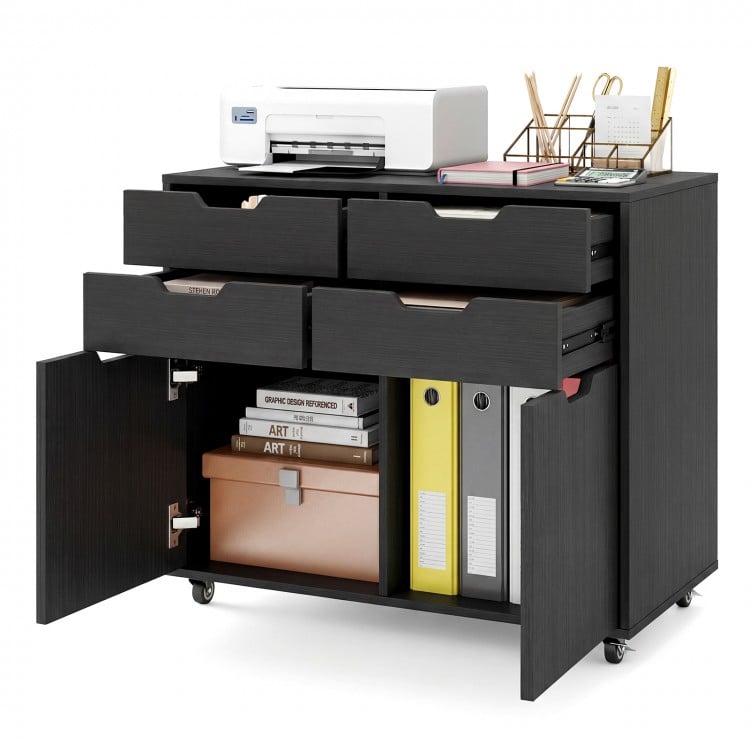 4 Drawer File Cabinet with Wheels for Home Office Organization-Black