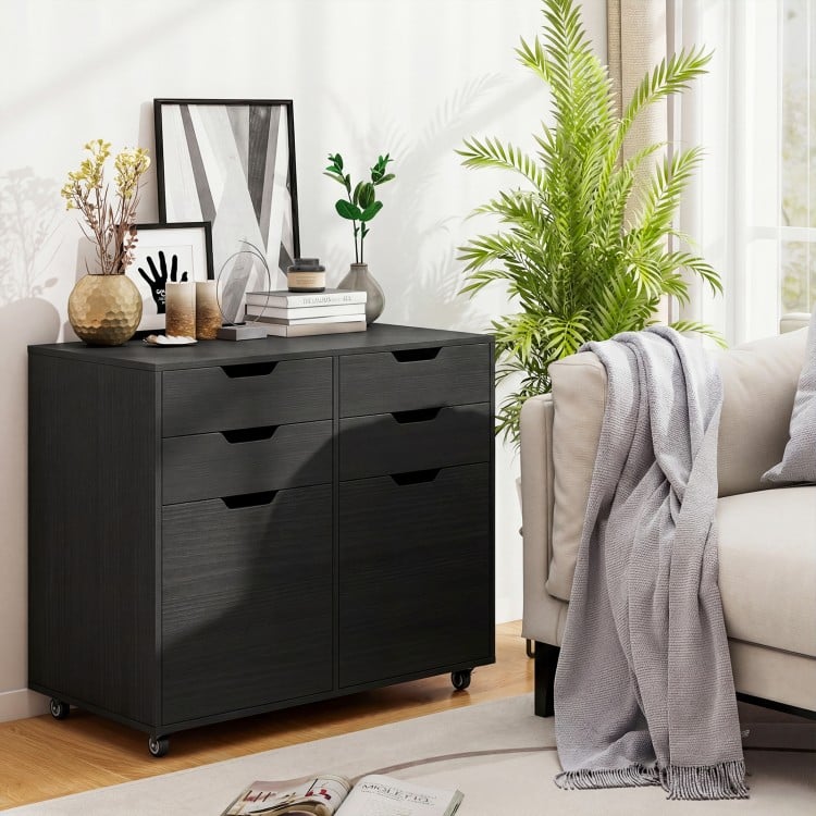 4 Drawer File Cabinet with Wheels for Home Office Organization-Black