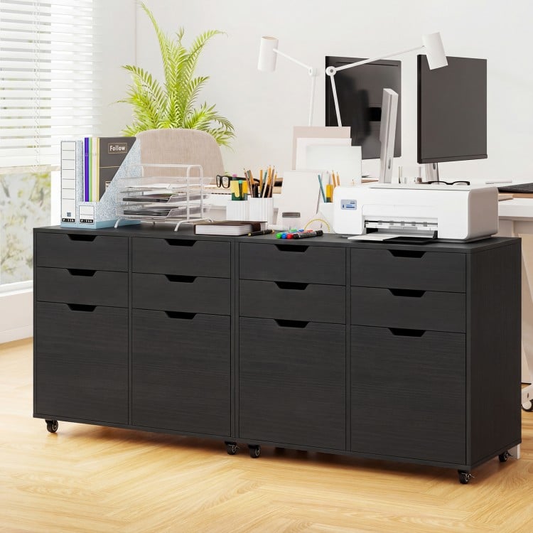 4 Drawer File Cabinet with Wheels for Home Office Organization-Black