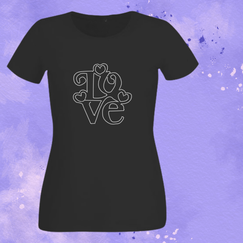Love Stacked with Hearts Rhinestone Shirt – Valentine Sparkle Bling Tee | Blingdazzel