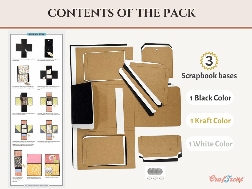 Craftreat Scrapbook Blank Quick Folio - Be Happy - Black, Kraft and White