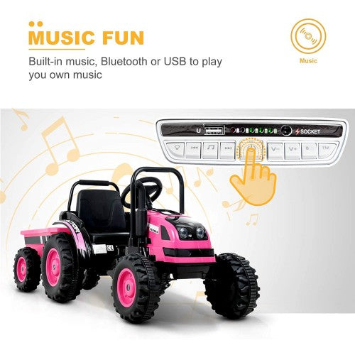 2026 6v Tractor Powered Ride-On Car Remote Control with Detachable Wagon