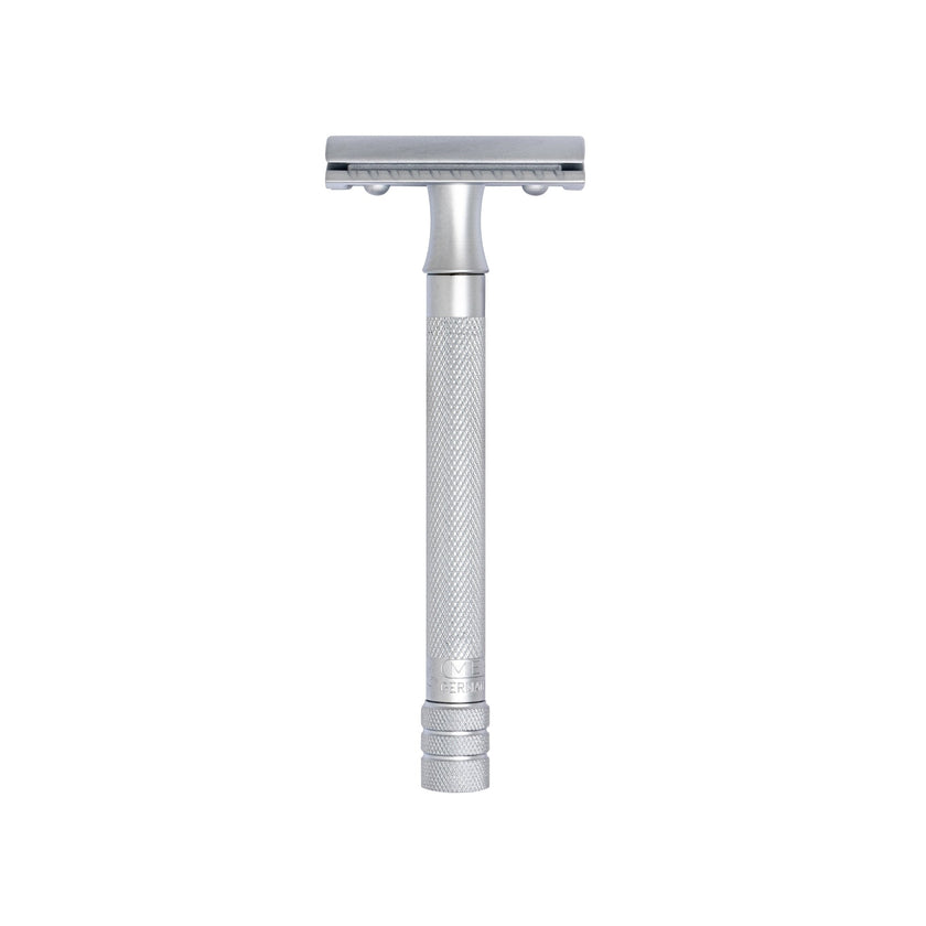 Merkur 3-Piece DE Safety Razor, Closed Comb, Knurled Extra Long Handle, Matte Chrome
