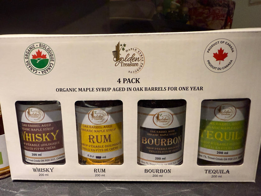 Oak barrel aged maple syrup