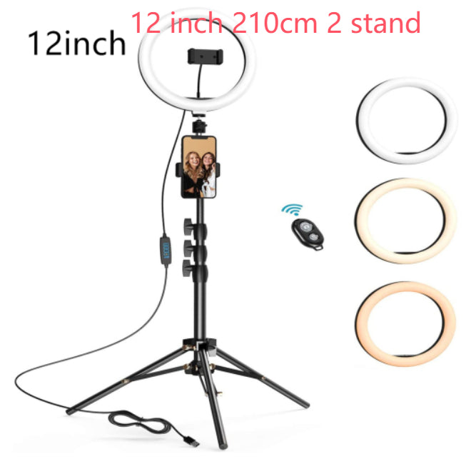LED Ring Light with Tripod Stand, 8 10 12 inch, USB Powered, Phone Holder and Bluetooth Remote